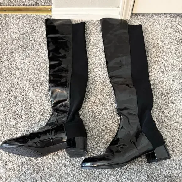 Stuart Weitzman Black Patent Leather 5050 Over the Knee Boots - Picture 5 of 10